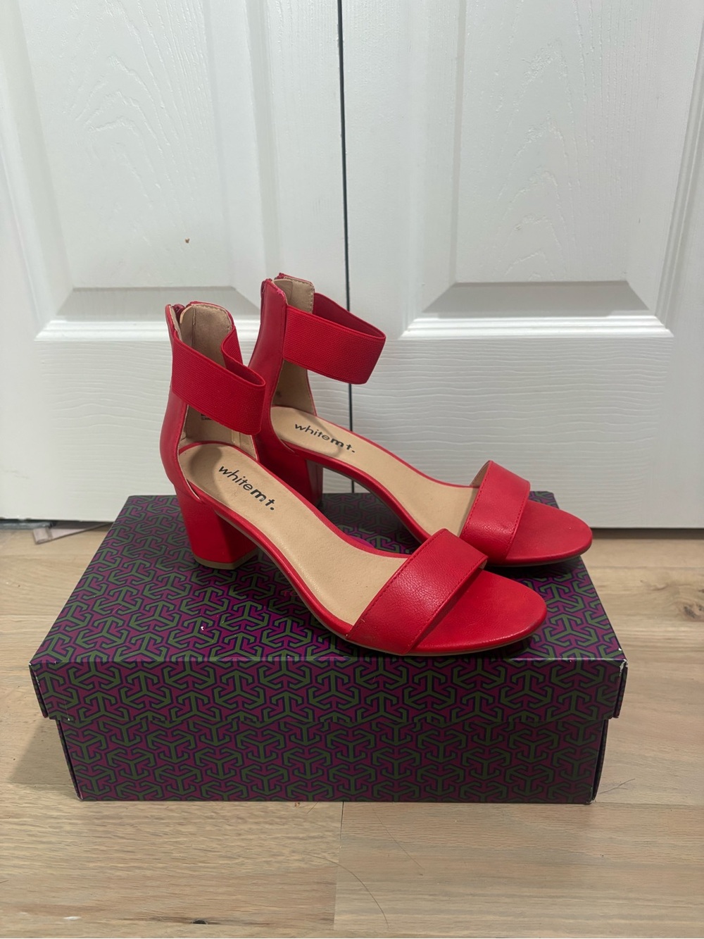 Red Block Heel Ankle Strap Heels